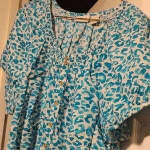 Kim Rogers Turquoise Animal Print Blouse
